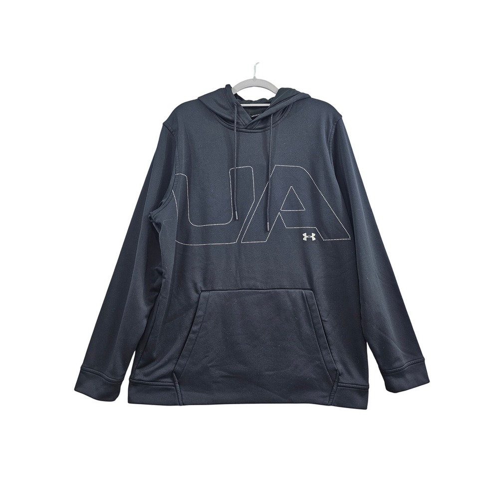 Under Armour Hoodie Mens Large Black Solid ColdGear Fleece Pullover UA Logo L